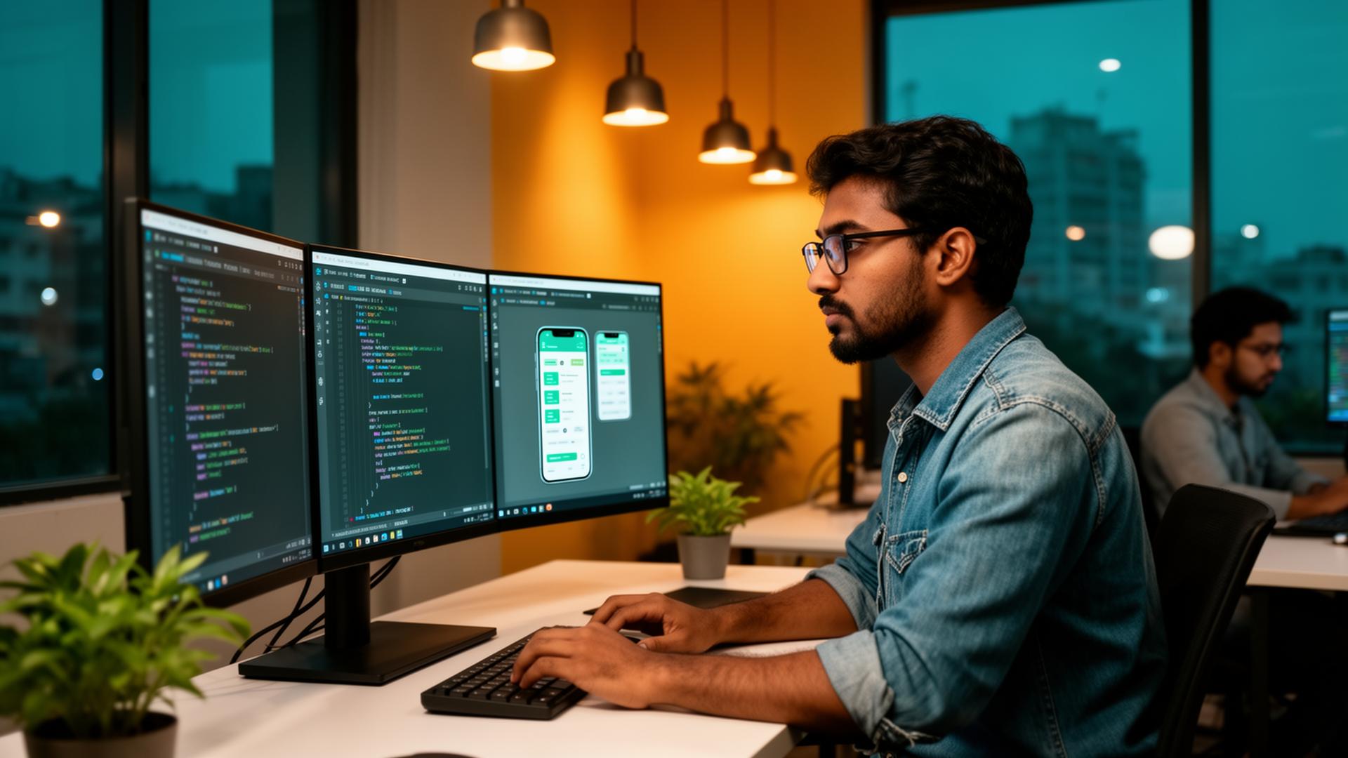 Bangladeshi engineers building software in a modern Dhaka studio